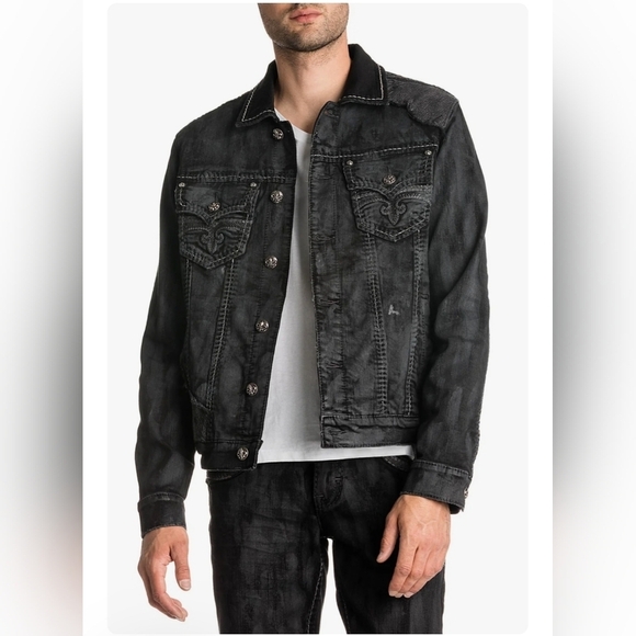 Rock Revival Marble Grey Mens Denim Jean Jacket Doheny  2XL Washed - Picture 1 of 10